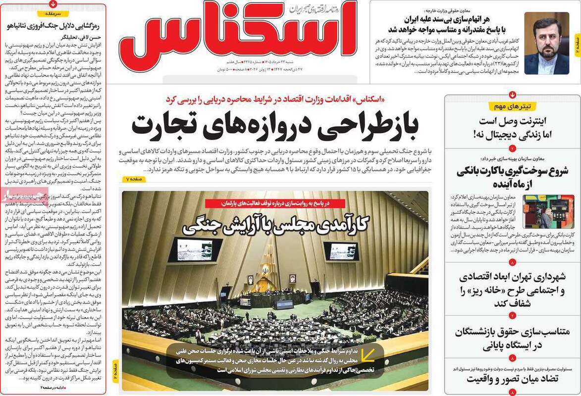 صفحه اول روزنامه‌های اقتصادی امروز ۲۳ خرداد